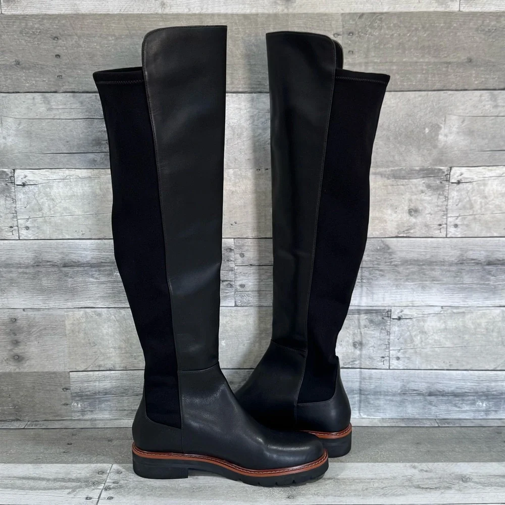 Stuart Weitzman Adrina City OTK Boots In Black Leather/Stretch - Sz - 6B